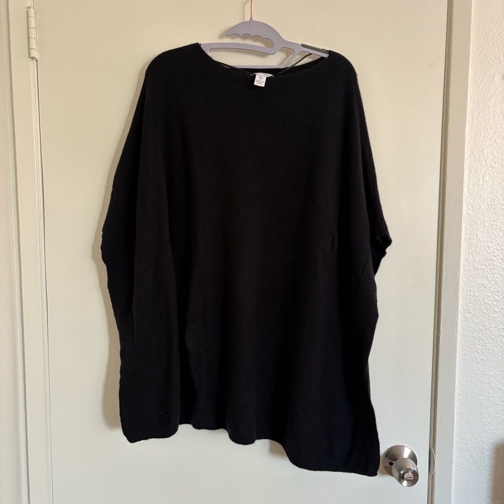 Nordstrom Black V-Neck Wool & Cashmere Poncho One Size Minimalist Color Block